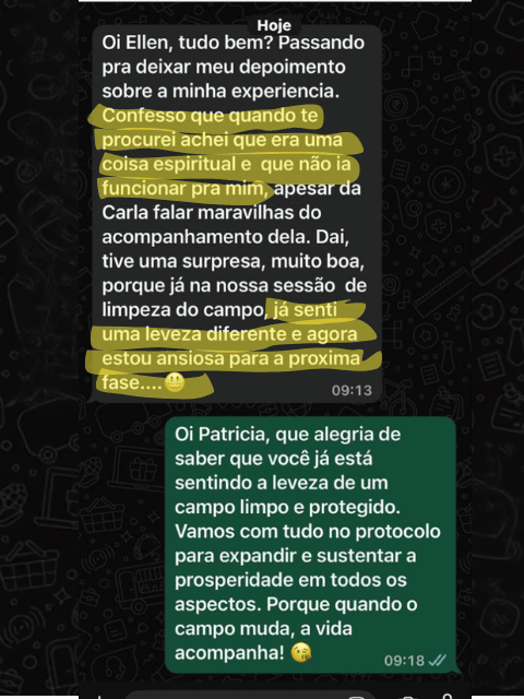 Print de conversa de WhatsApp com depoimento de Patrícia